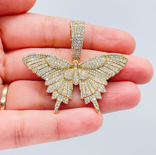 18k Gold Filled CZ Pave Large Butterfly Pendant