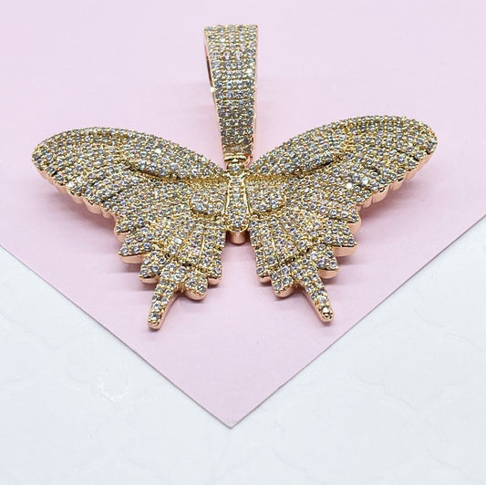 18k Gold Filled CZ Pave Large Butterfly Pendant
