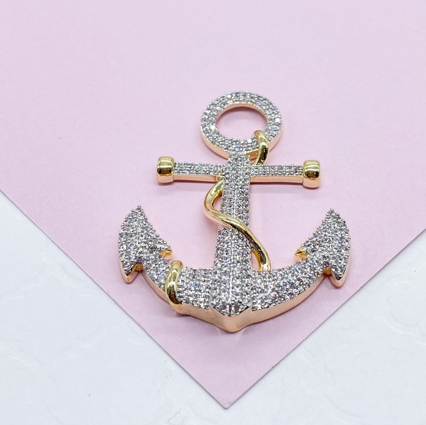 18k Gold Filled Micro Pavê Zirconia Anchor Charm Pendant