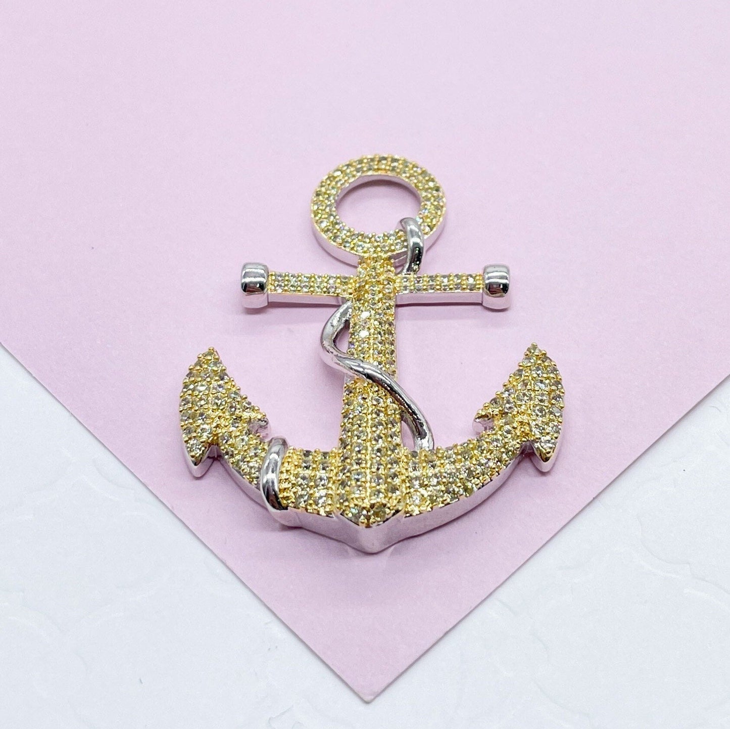 18k Gold Filled Micro Pavê Zirconia Anchor Charm Pendant