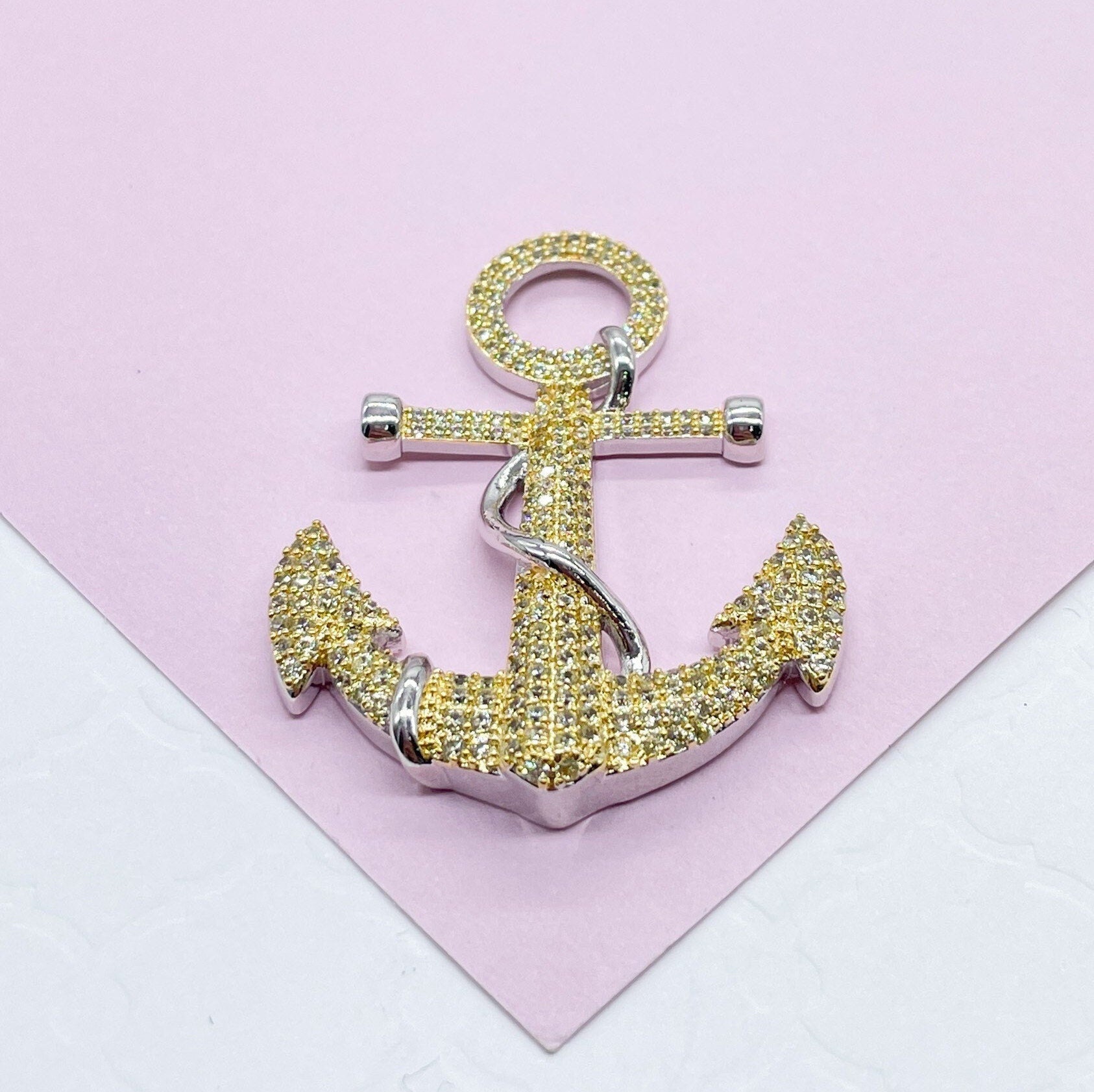 18k Gold Filled Micro Pavê Zirconia Anchor Charm Pendant
