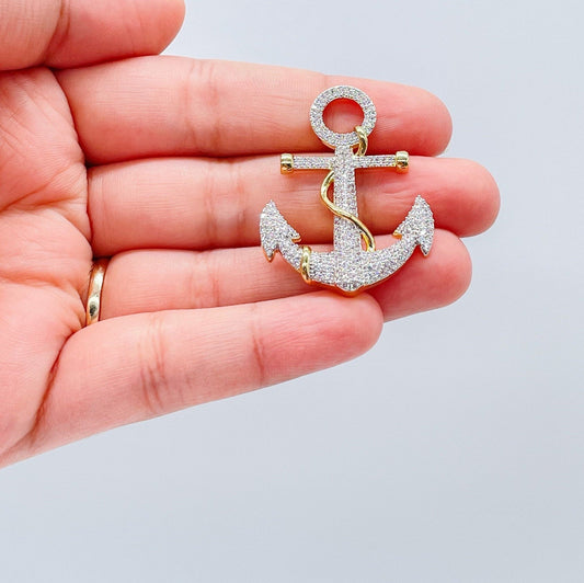18k Gold Filled Micro Pavê Zirconia Anchor Charm Pendant