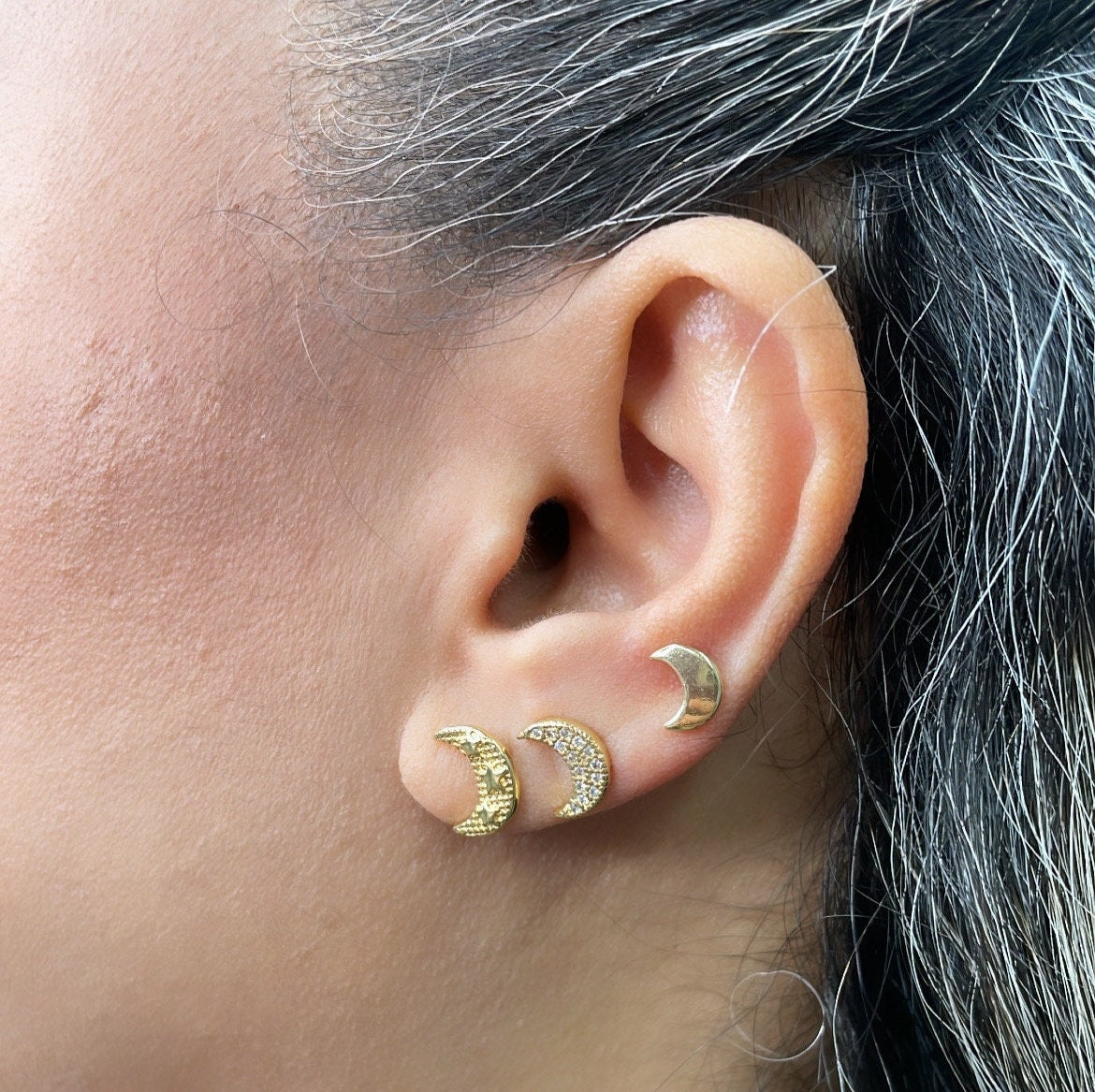 18k Gold Filled Set of 3 Moon Stud Earrings