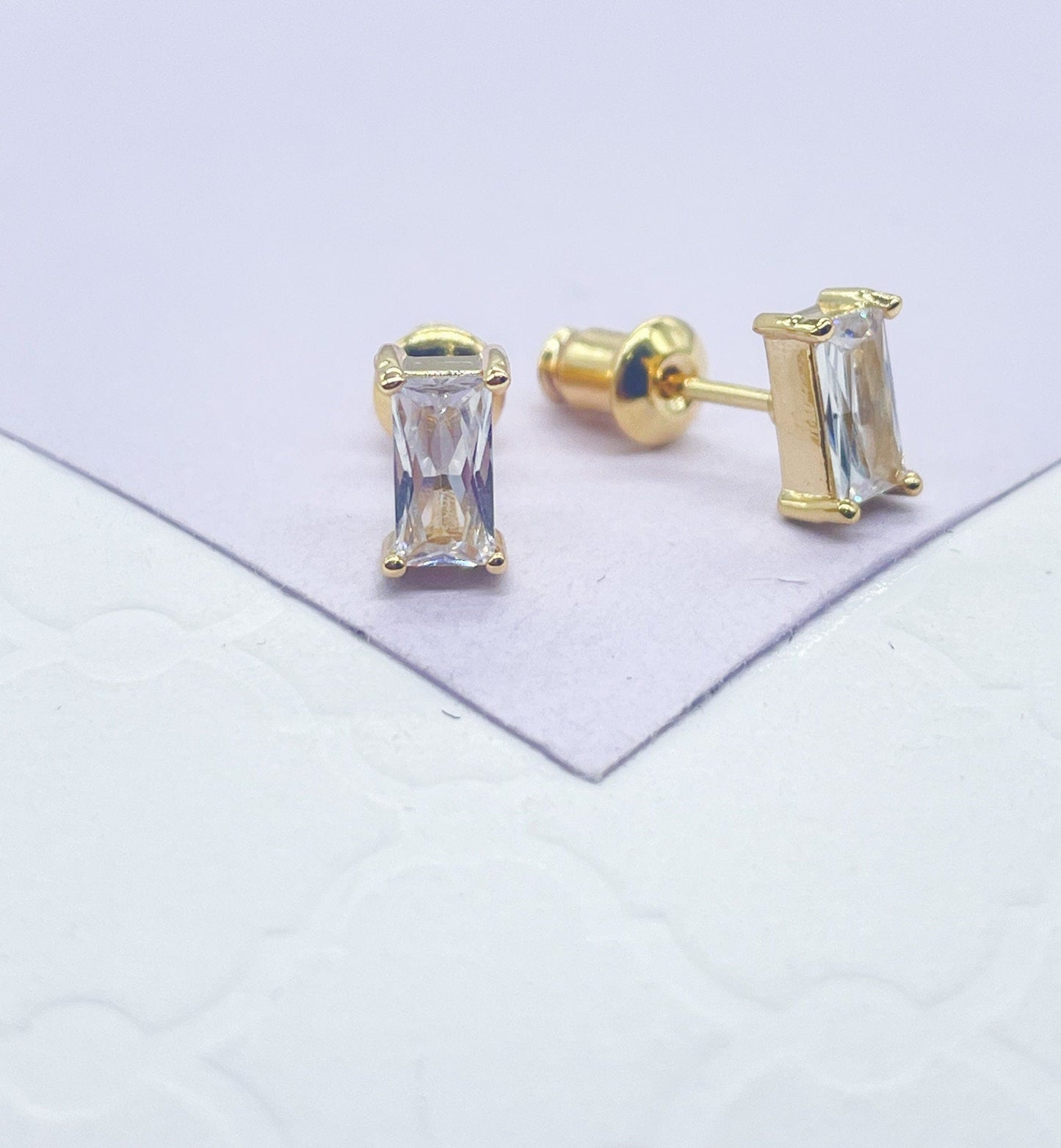 18k GoldFilled Baguette Tiny Emerald Stud
