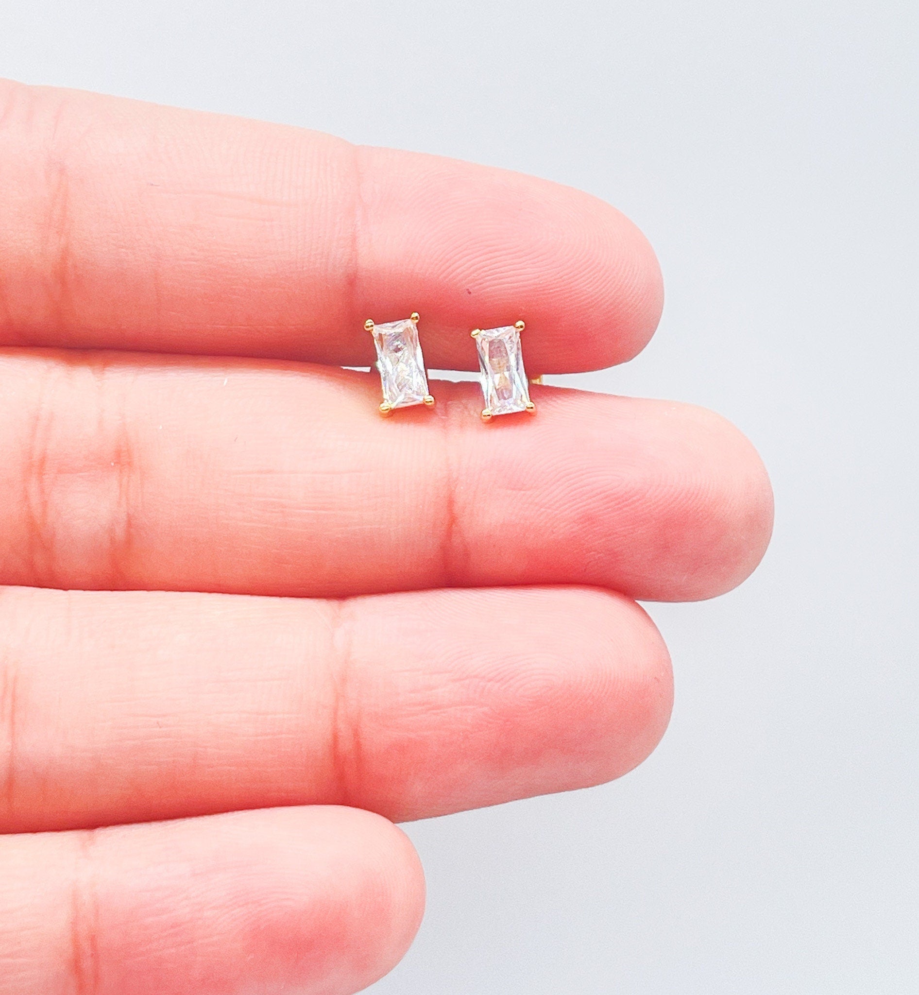 18k GoldFilled Baguette Tiny Emerald Stud