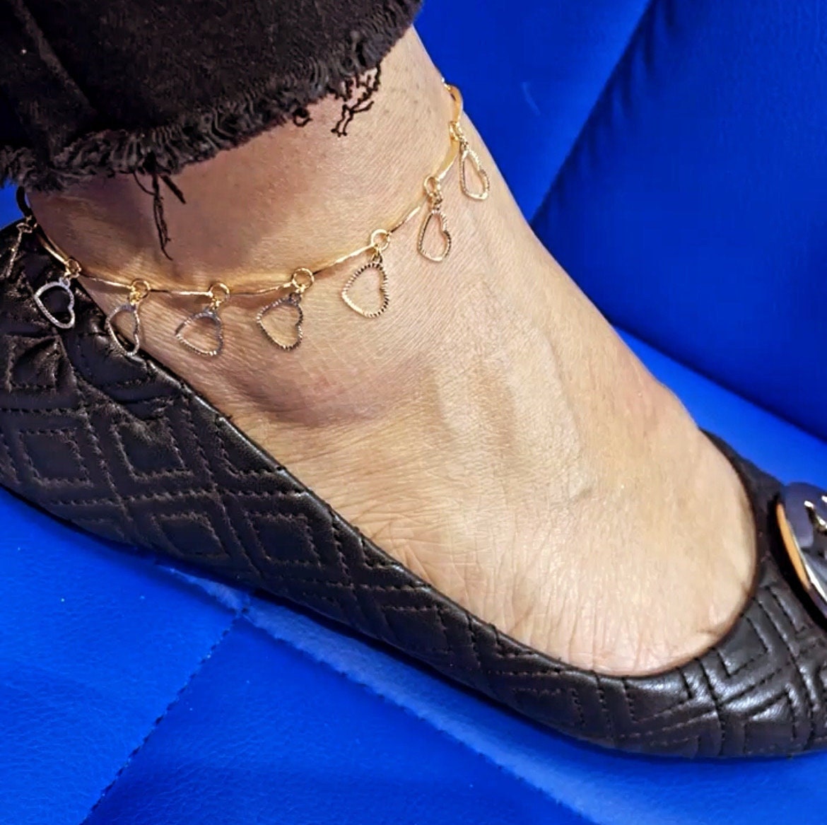 18k Gold Filled Dainty Heart Charm Anklet