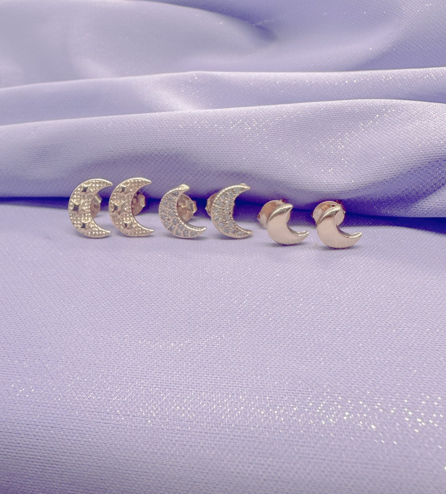 18k Gold Filled Set of 3 Moon Stud Earrings