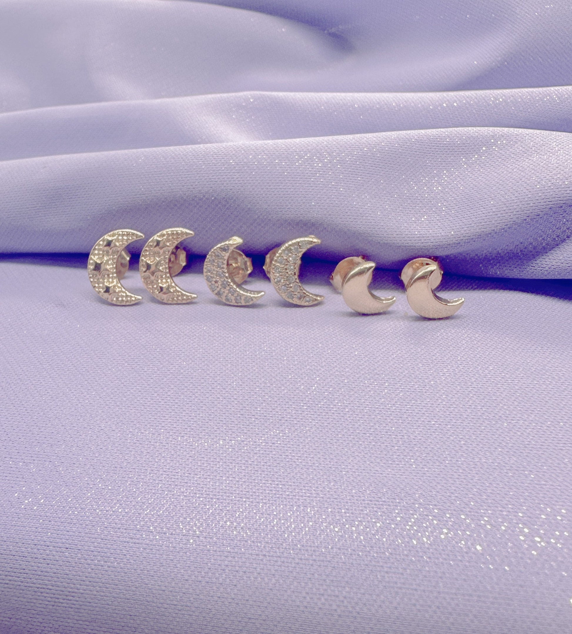 18k Gold Filled Set of 3 Moon Stud Earrings