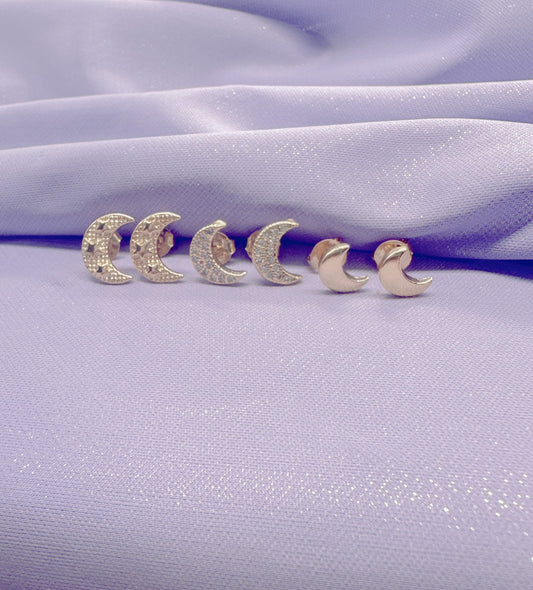 18k Gold Filled Set of 3 Moon Stud Earrings