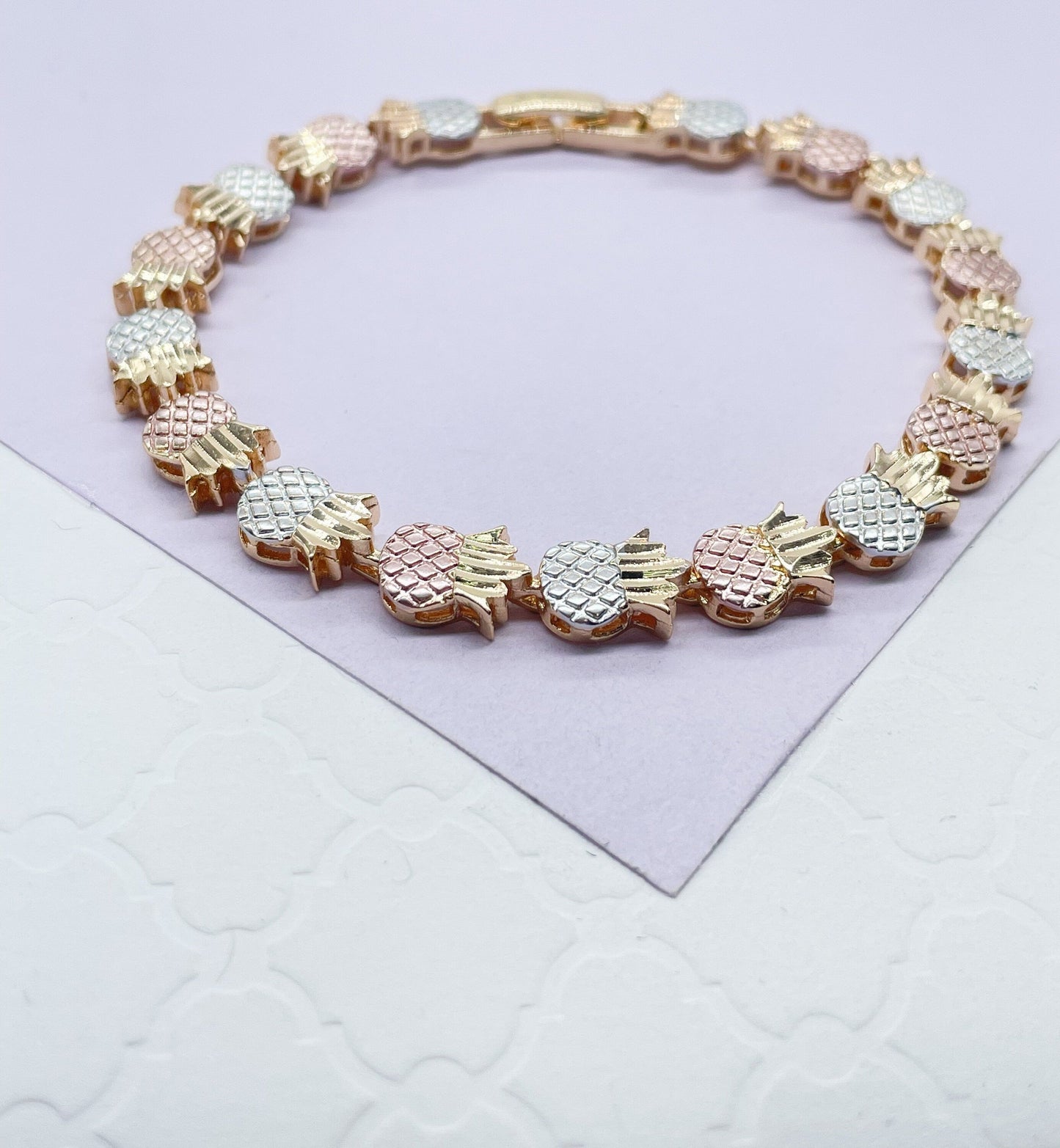 18k Gold Filled Tri-Colored Pineapple Bracelet