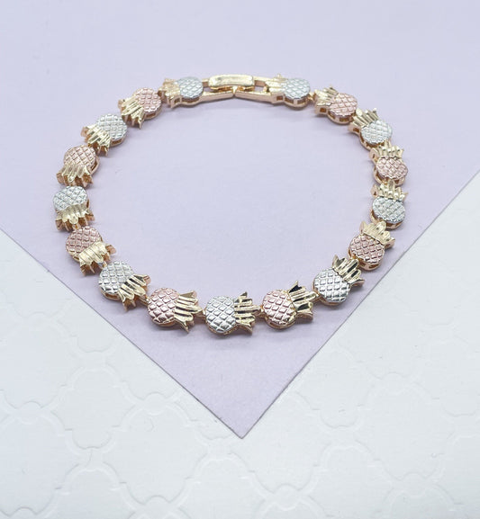 18k Gold Filled Tri-Colored Pineapple Bracelet