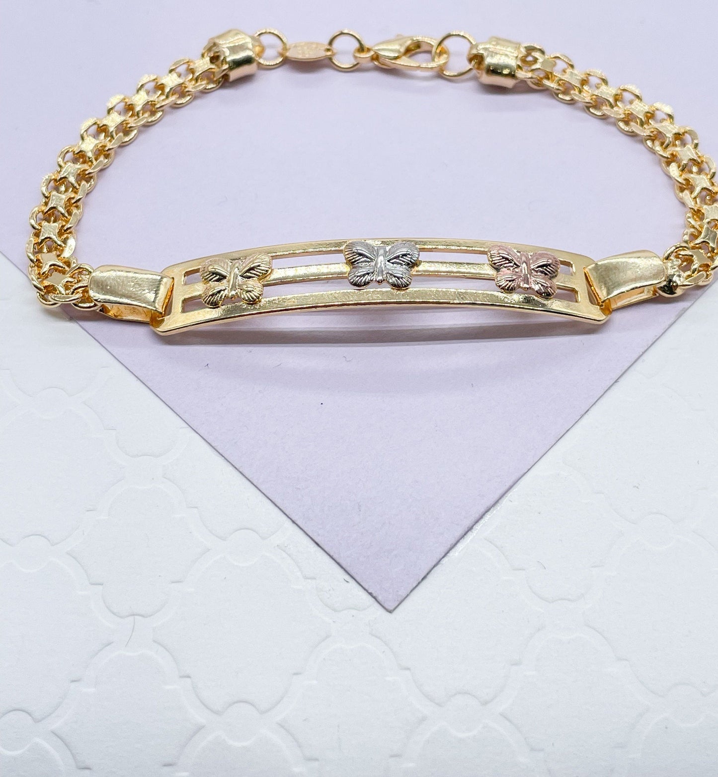 18k Gold Filled ID Bracelet With Tri-Colored Engraved Animals