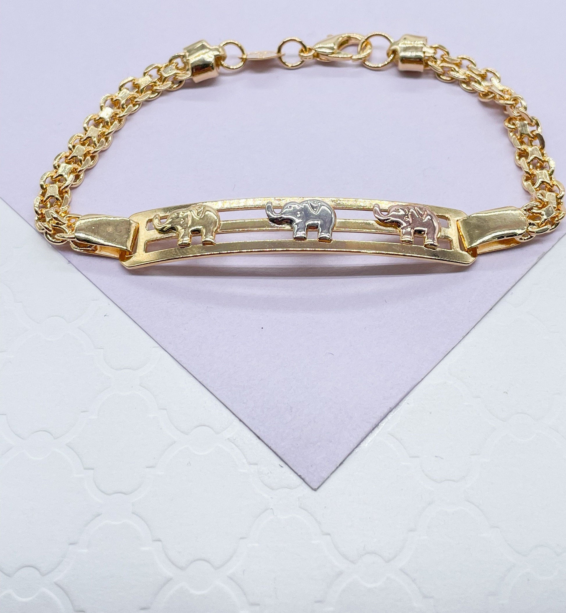 18k Gold Filled ID Bracelet With Tri-Colored Engraved Animals