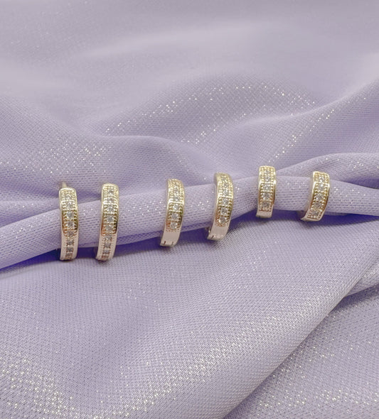 18k Gold Filled Set of 3 Simple Pave Hoop Earrings
