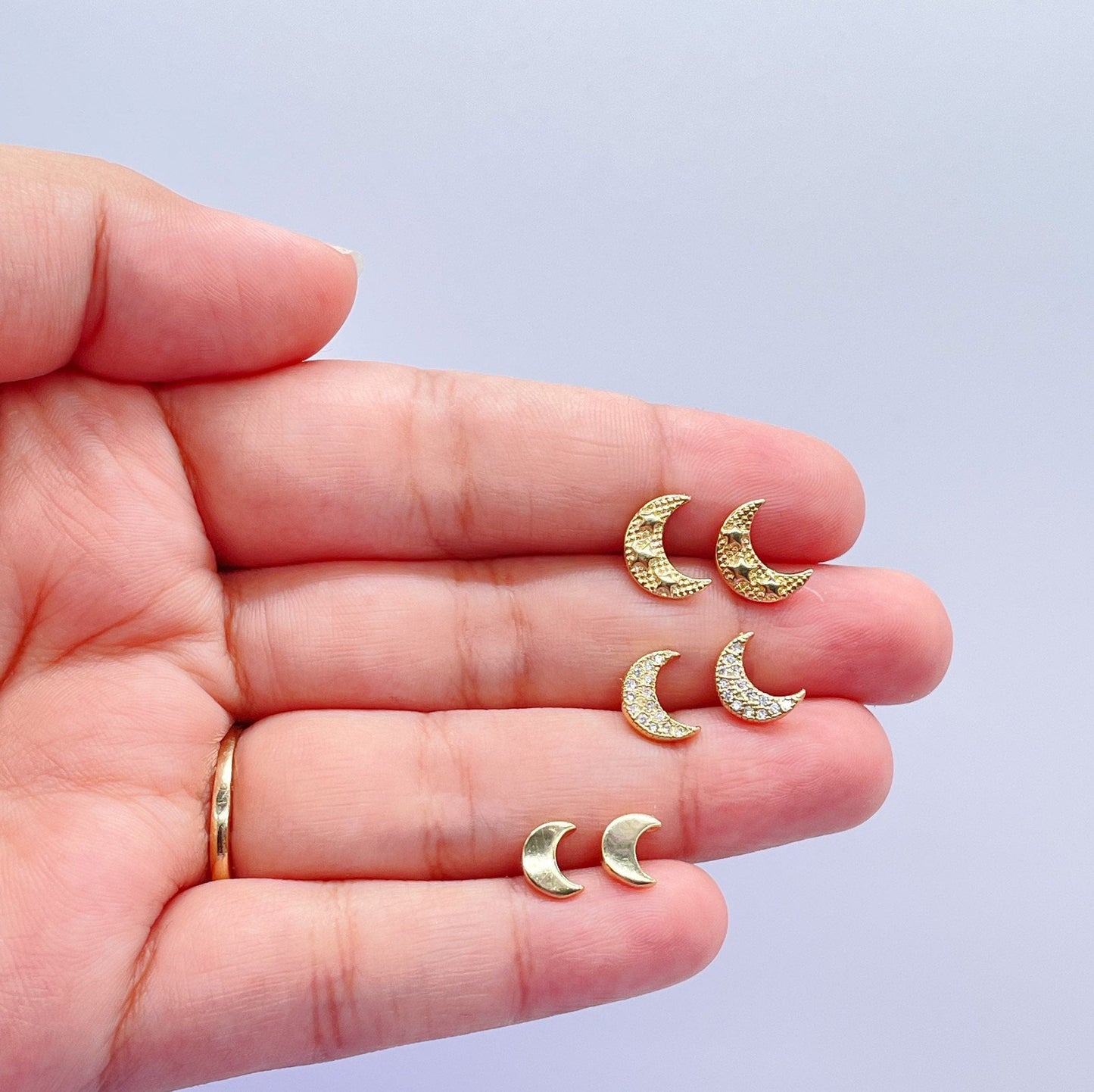 18k Gold Filled Set of 3 Moon Stud Earrings