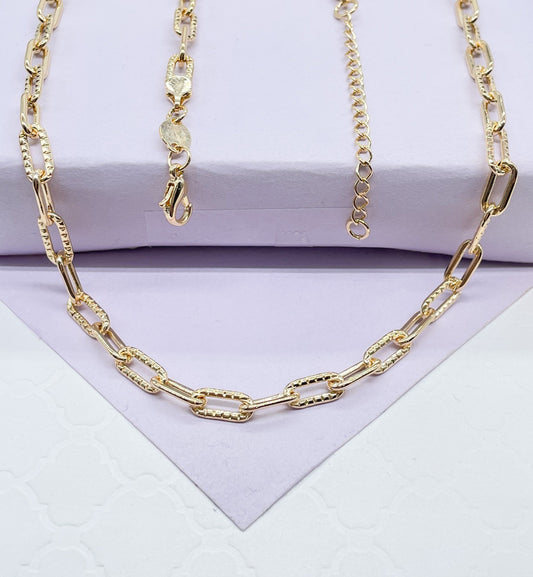 18k Gold Filled Paper Clip Chain with Layered Score Patterns