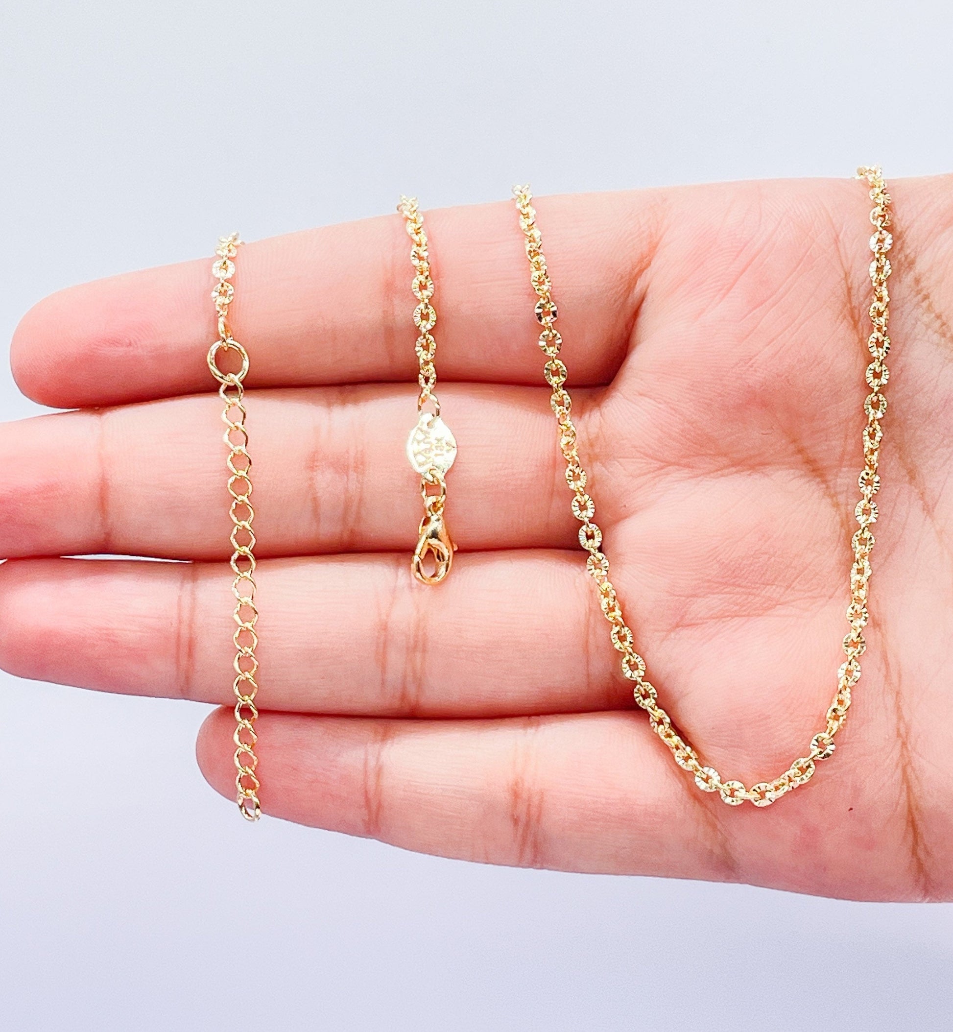 18k Gold Filled Thin Crushed Style Chunky Curb Layer Chain