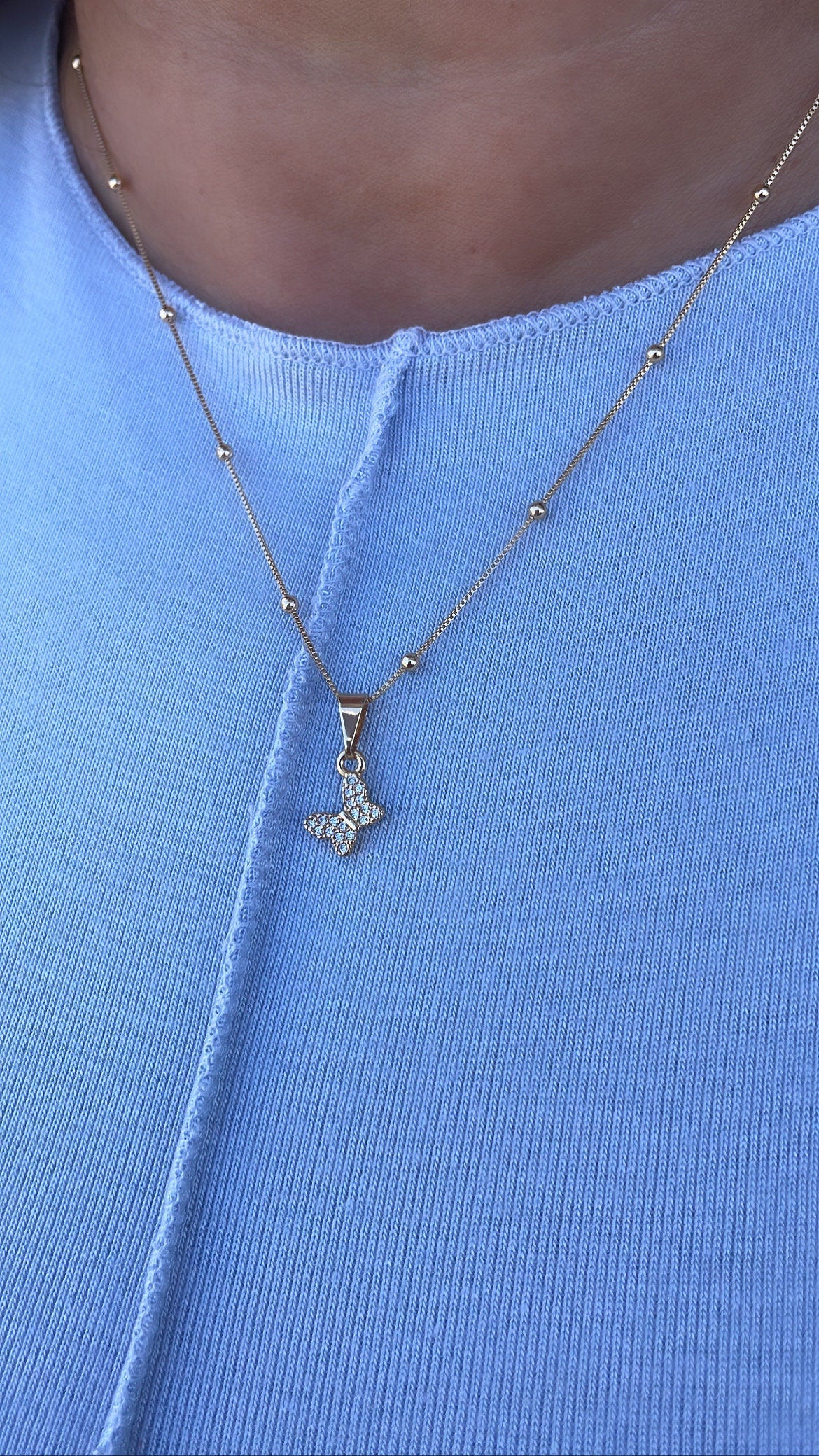 18k Gold Filled Mini Pave Butterfly Pendant with Satelite Chain