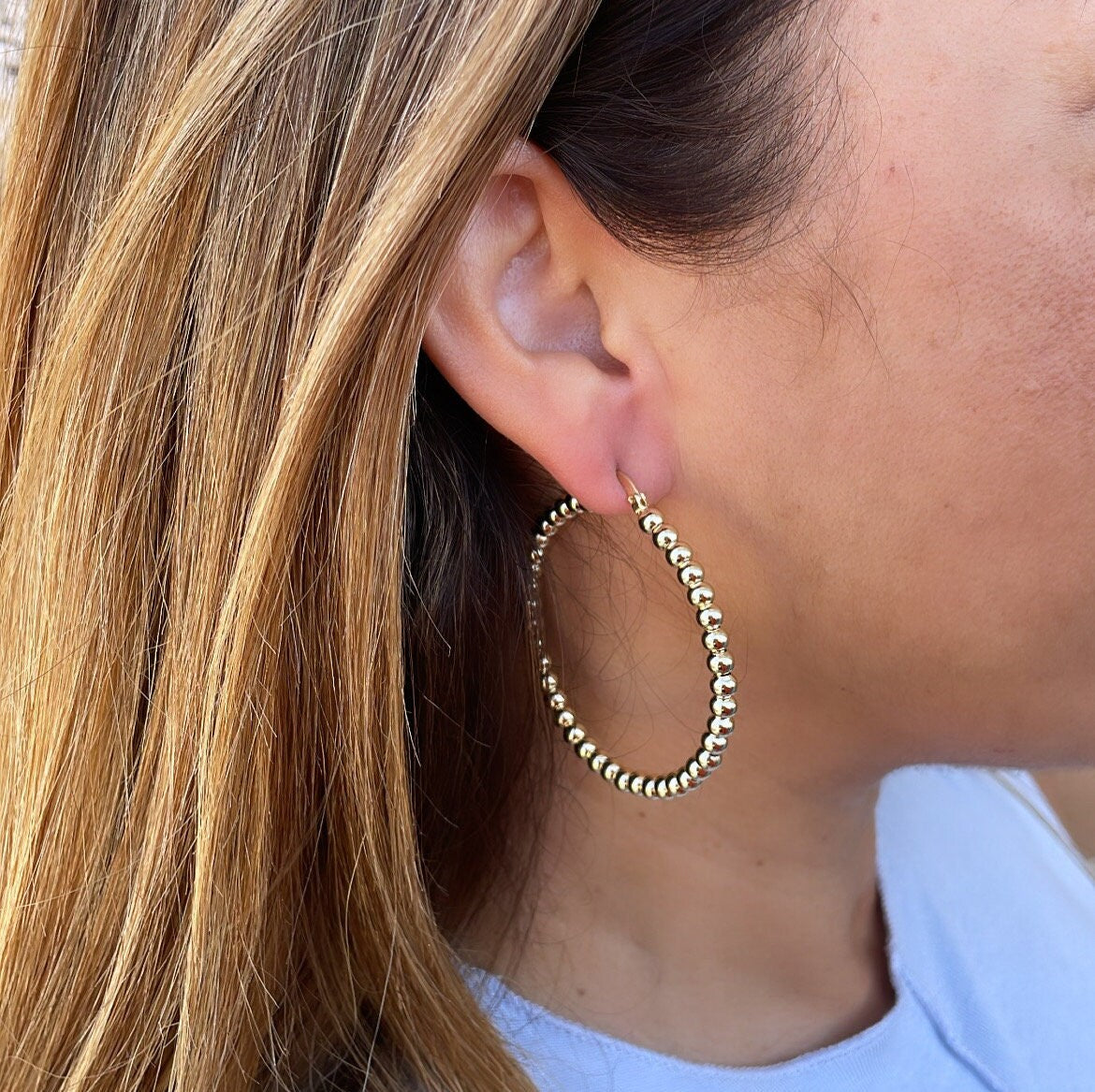 18k Gold Filled 4mm Beaded Hoop Earring