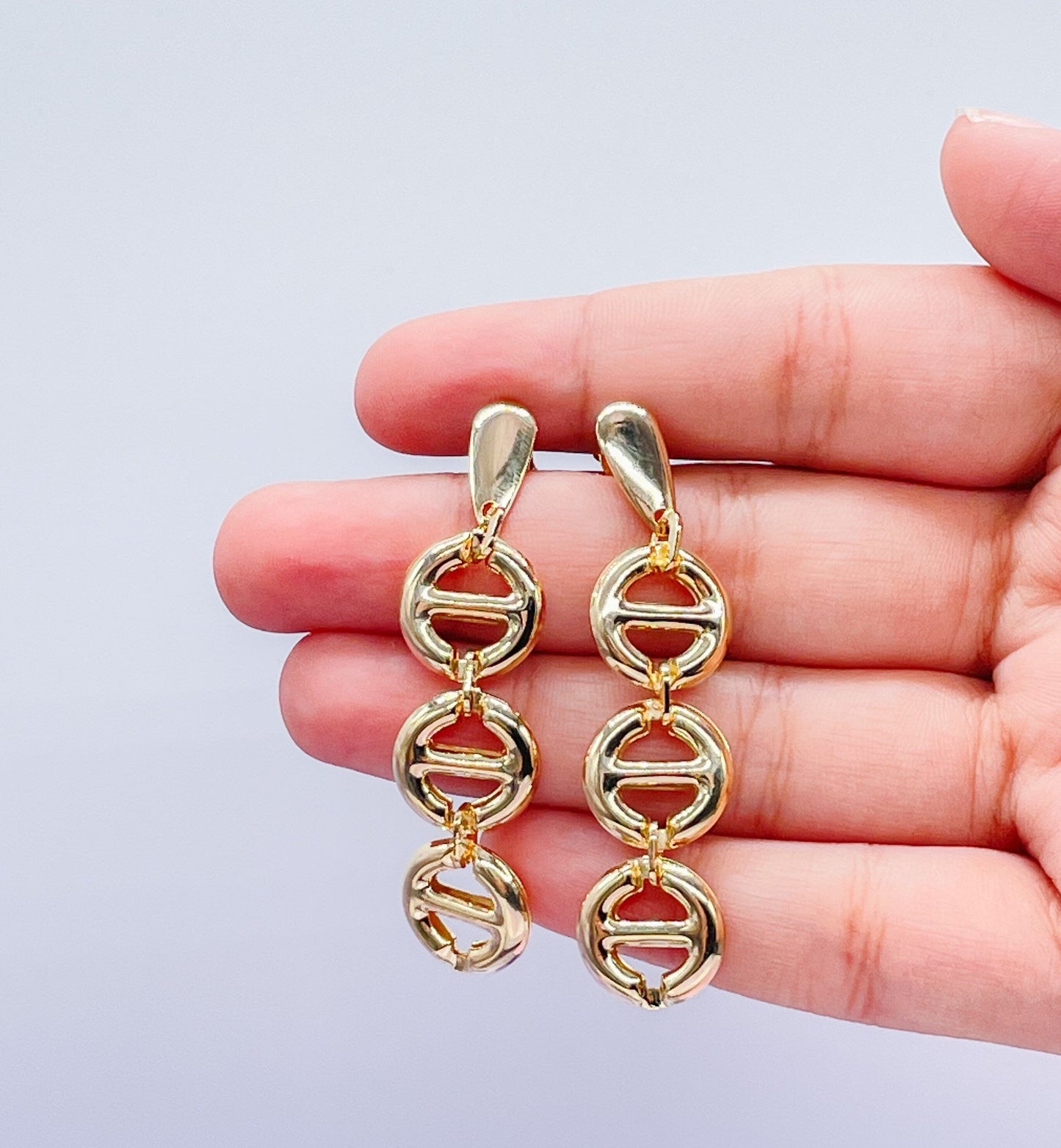 18k Gold Filled Wide Puffy Mariner Link Chandelier Earring