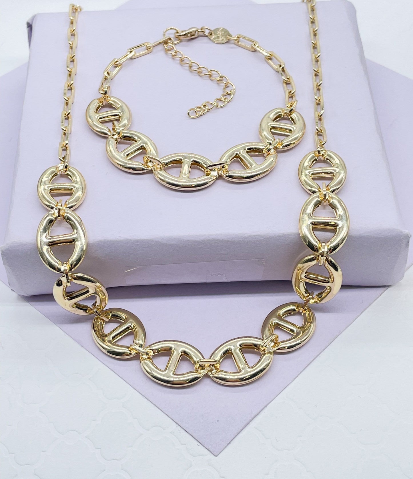 18k Gold Filled Smooth Wide Puffy Mariner Link Set
