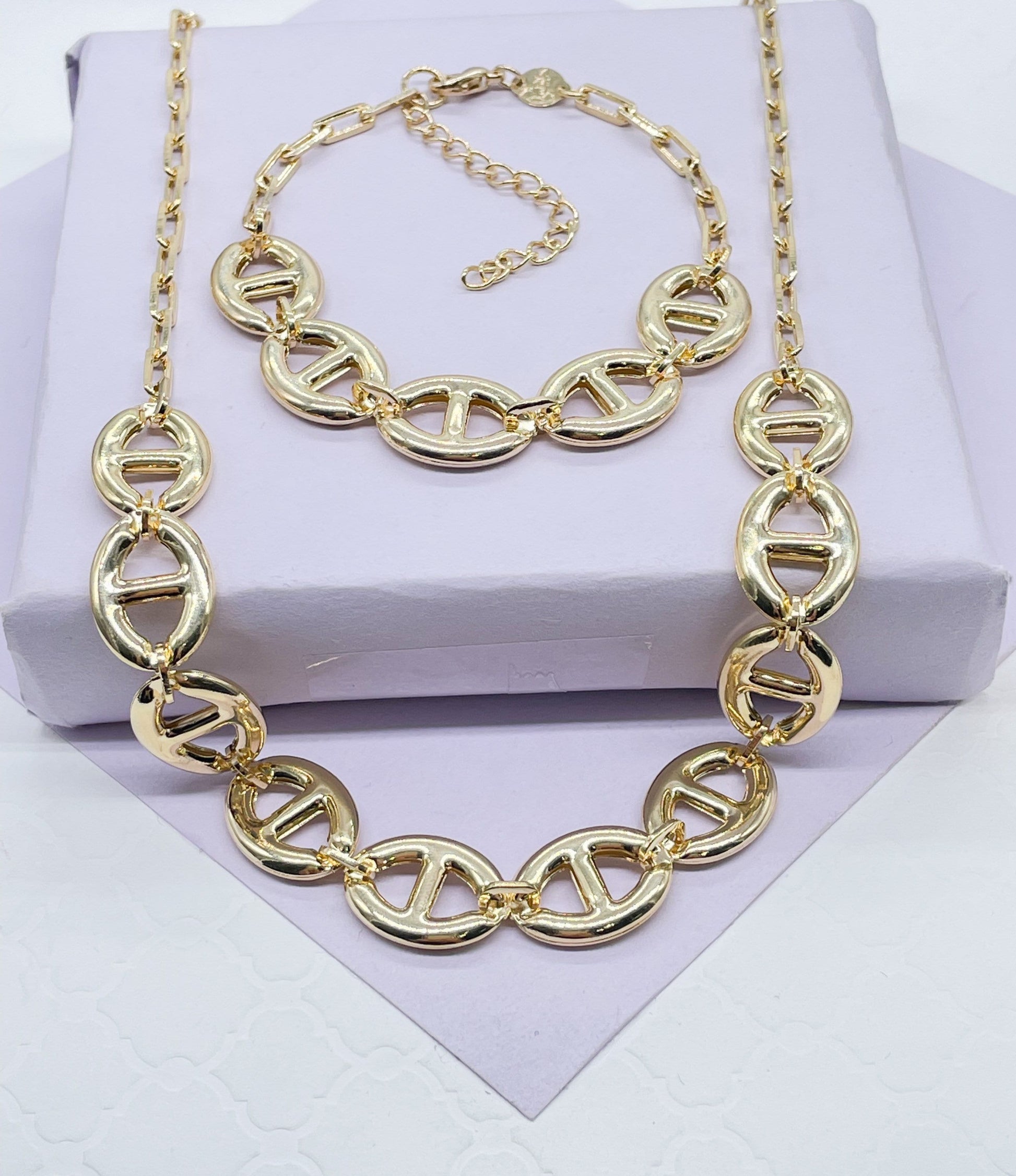 18k Gold Filled Smooth Wide Puffy Mariner Link Set