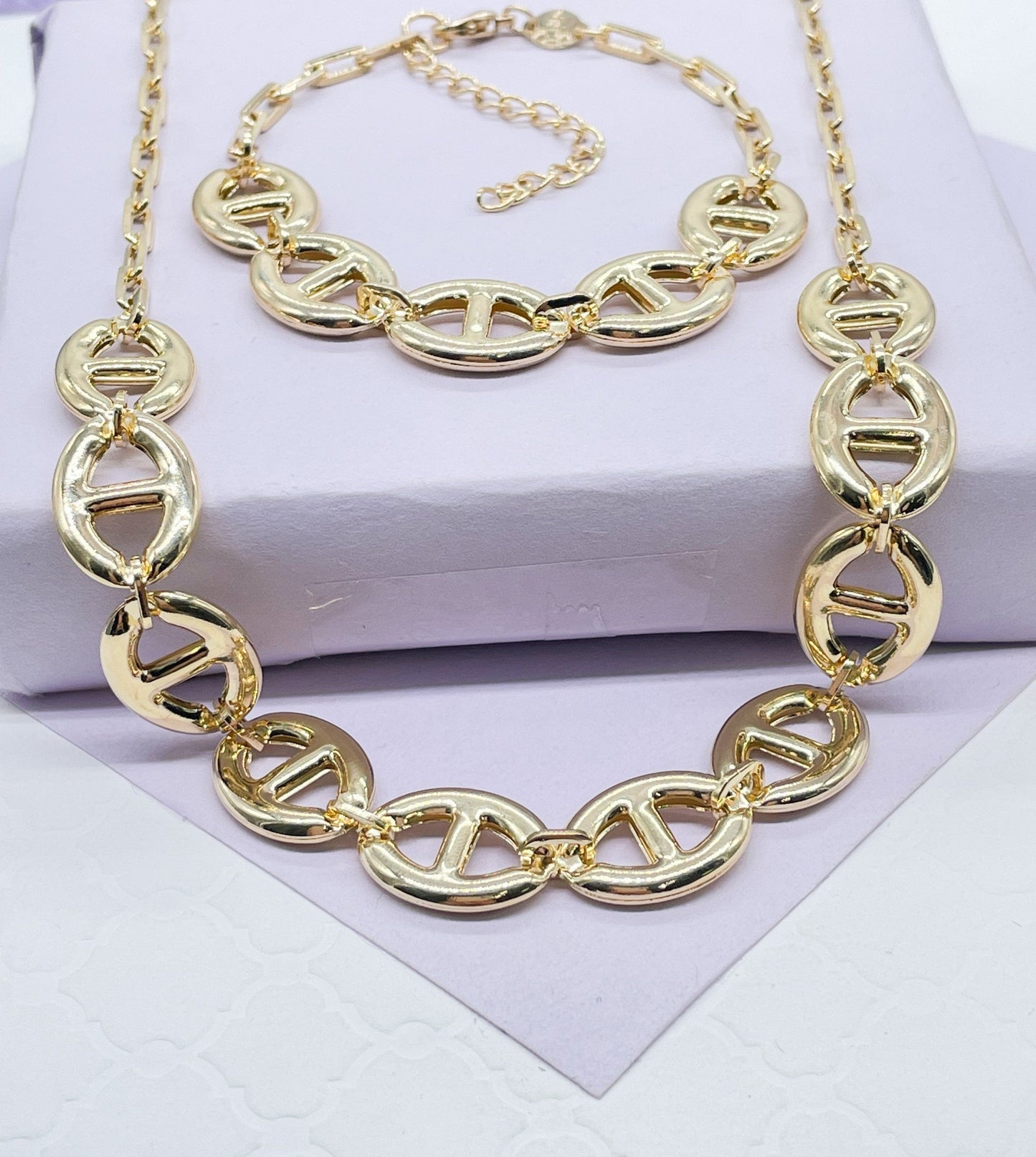 18k Gold Filled Smooth Wide Puffy Mariner Link Set
