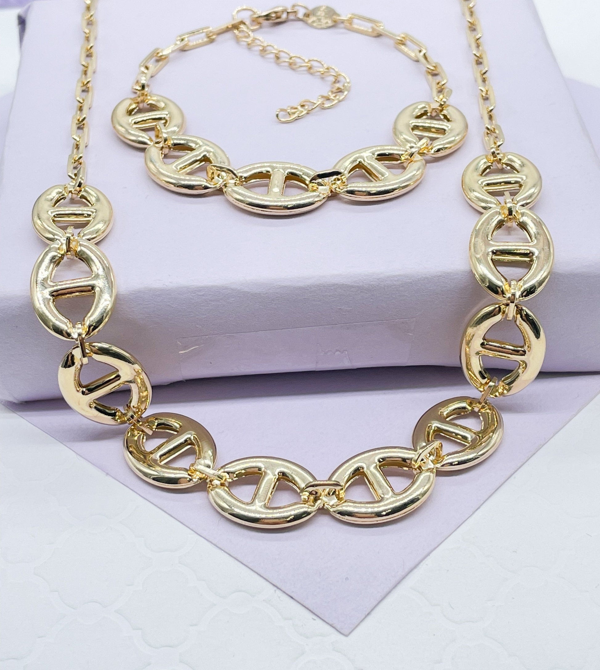 18k Gold Filled Smooth Wide Puffy Mariner Link Set