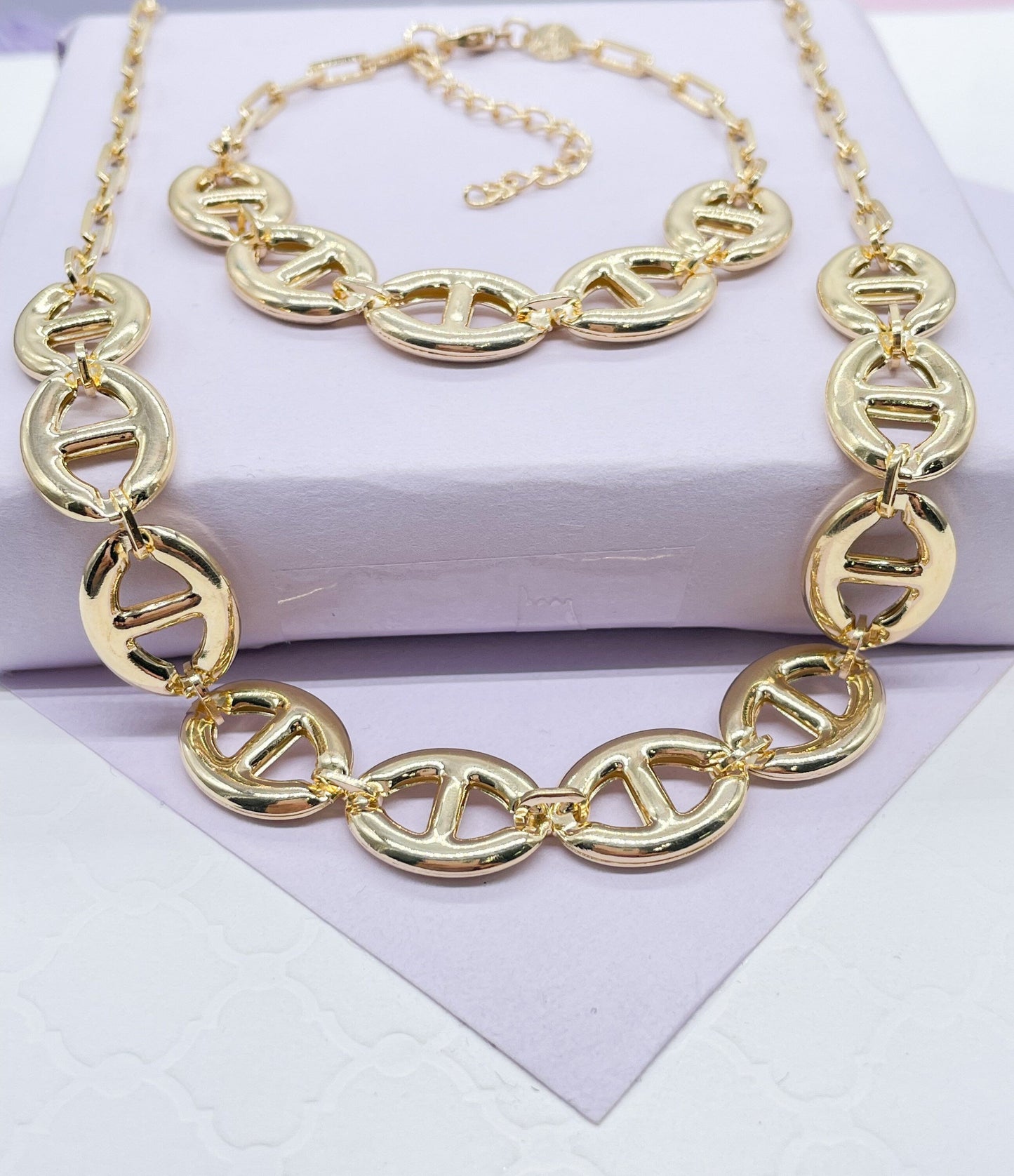 18k Gold Filled Smooth Wide Puffy Mariner Link Set