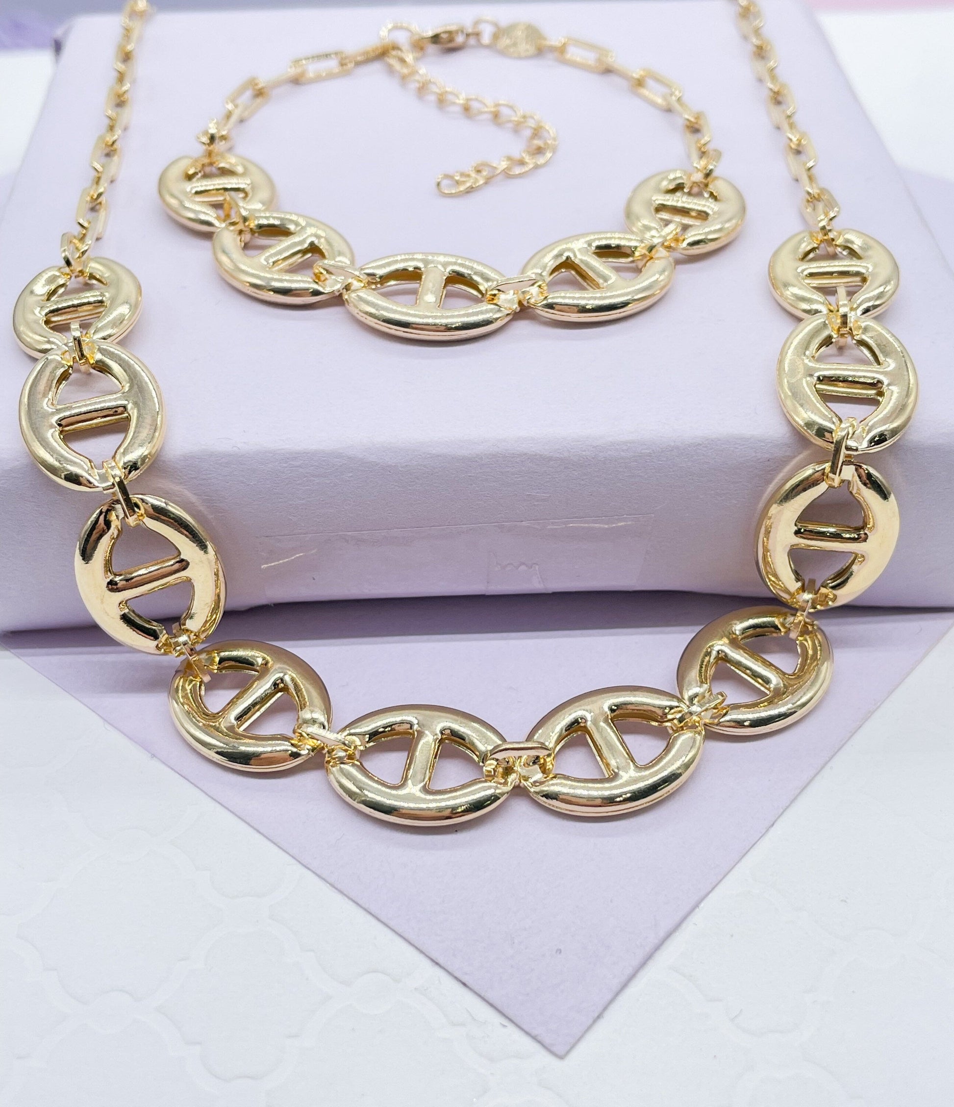 18k Gold Filled Smooth Wide Puffy Mariner Link Set