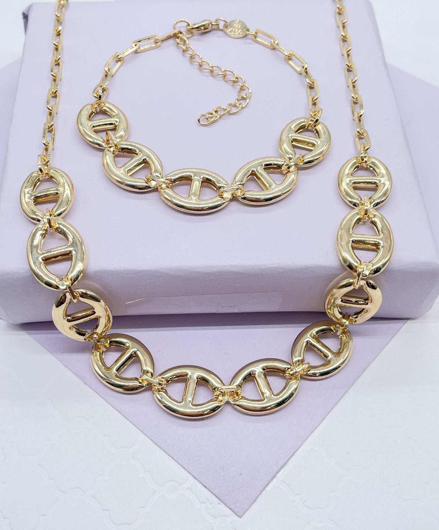 18k Gold Filled Smooth Wide Puffy Mariner Link Set