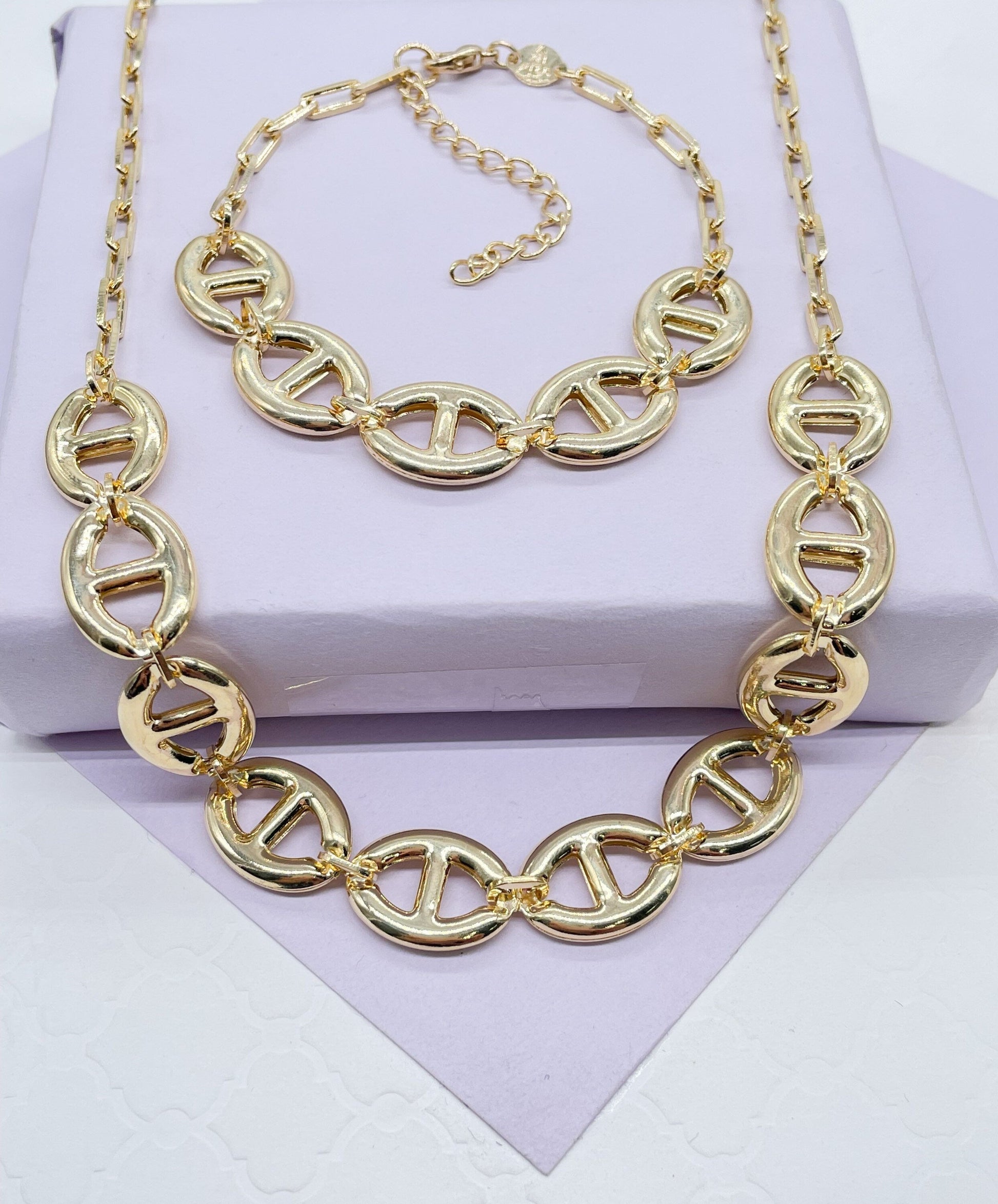 18k Gold Filled Smooth Wide Puffy Mariner Link Set