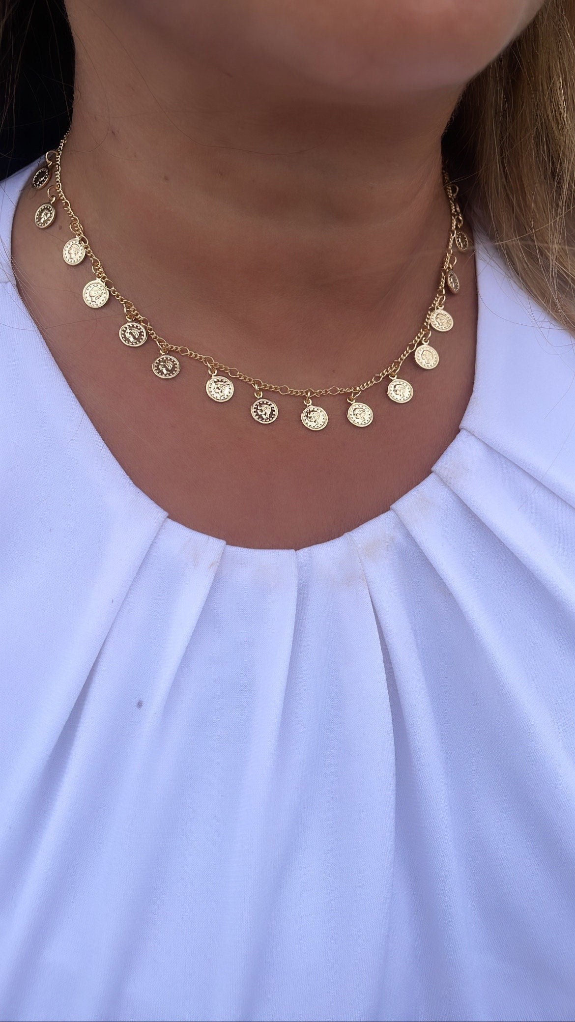 18k GoldFilled Charm Necklace And Bracelet Set With Mini Medallion Charms