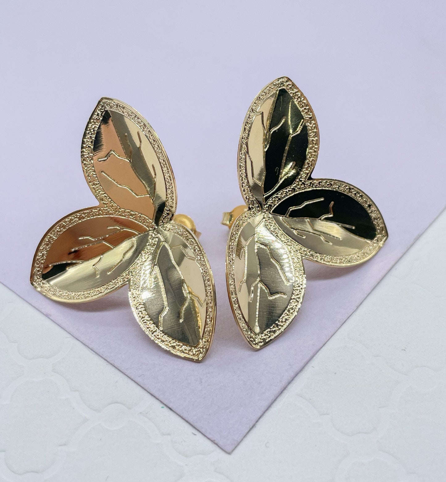 18k Gold Filled Large Flower Leaf Gold Earring