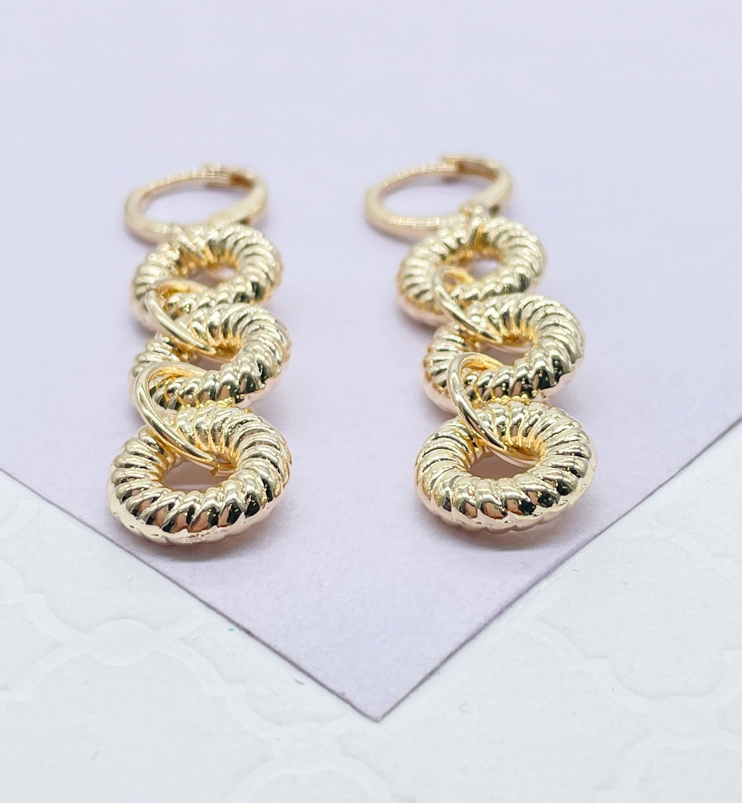 18k Gold Filled Dangling Croissant Wheel Earrings