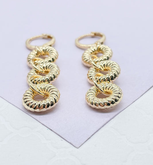 18k Gold Filled Dangling Croissant Wheel Earrings