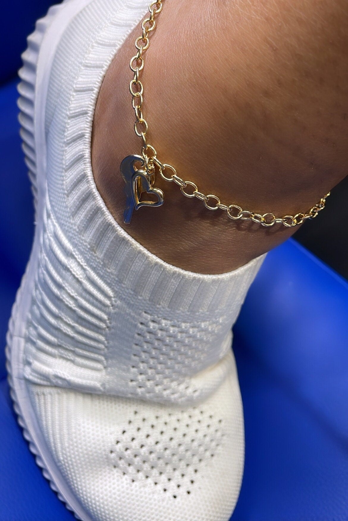 18k Gold Filled Dainty Curb Link Anklet With Heart and Key