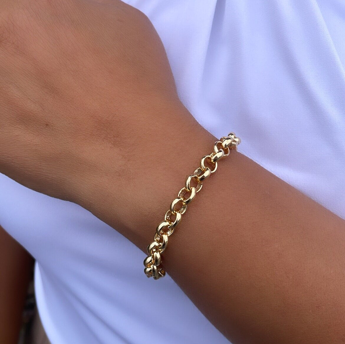 18k Gold Filled Chunky Plain Rolo Link Bracelet