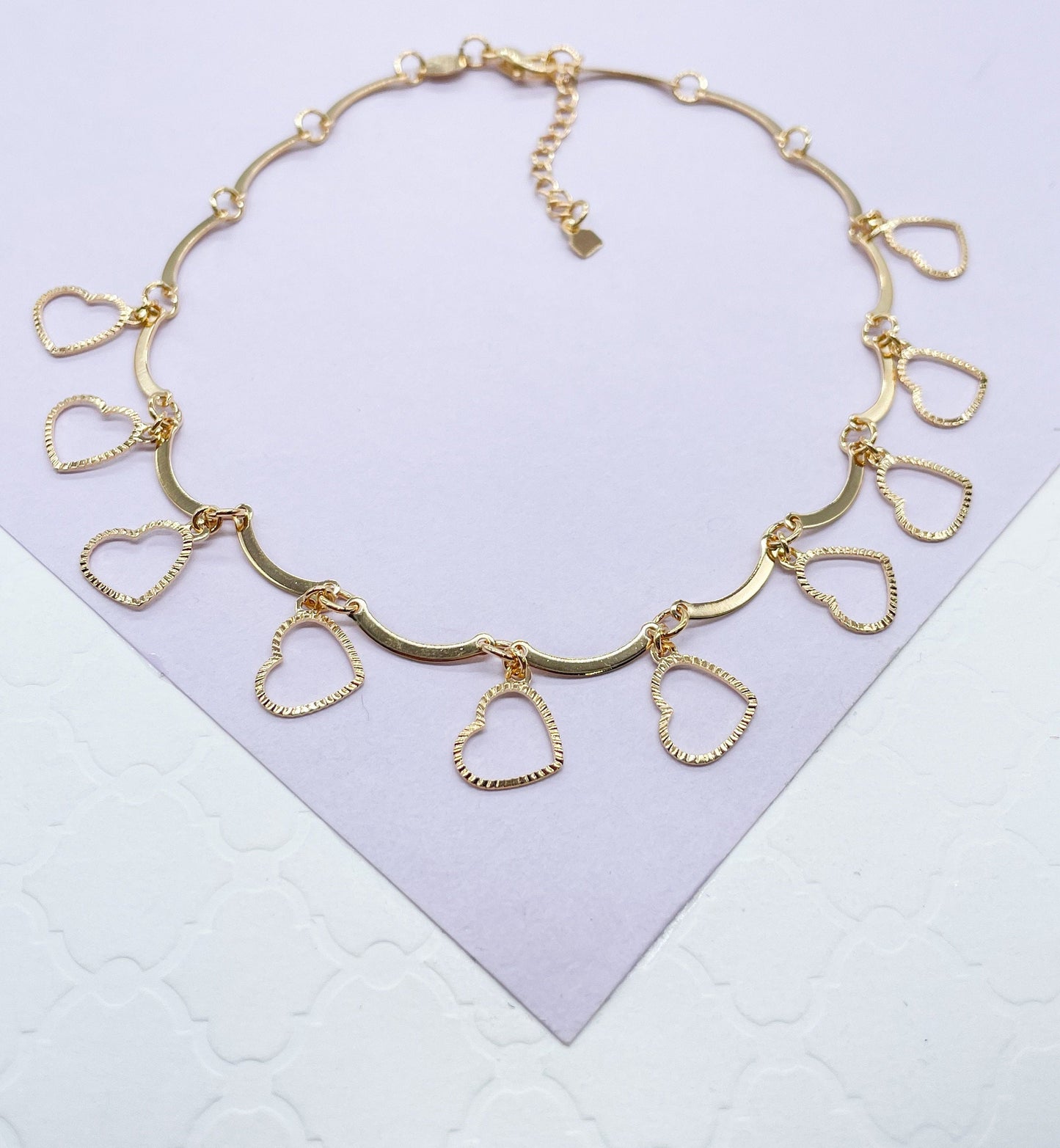 18k Gold Filled Dainty Heart Charm Anklet