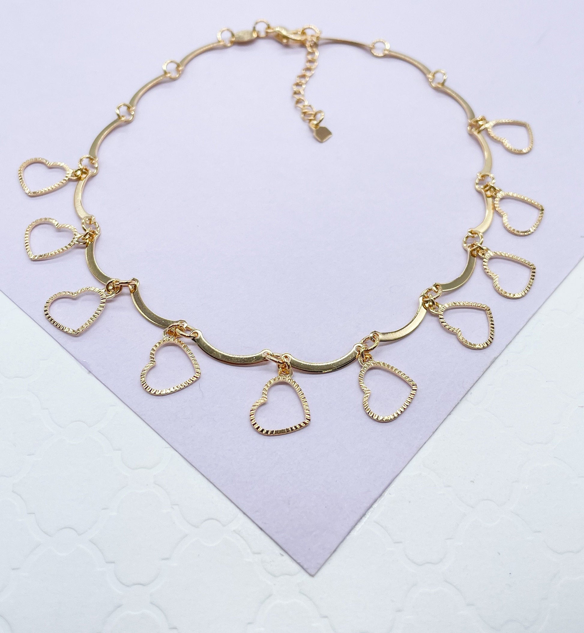 18k Gold Filled Dainty Heart Charm Anklet