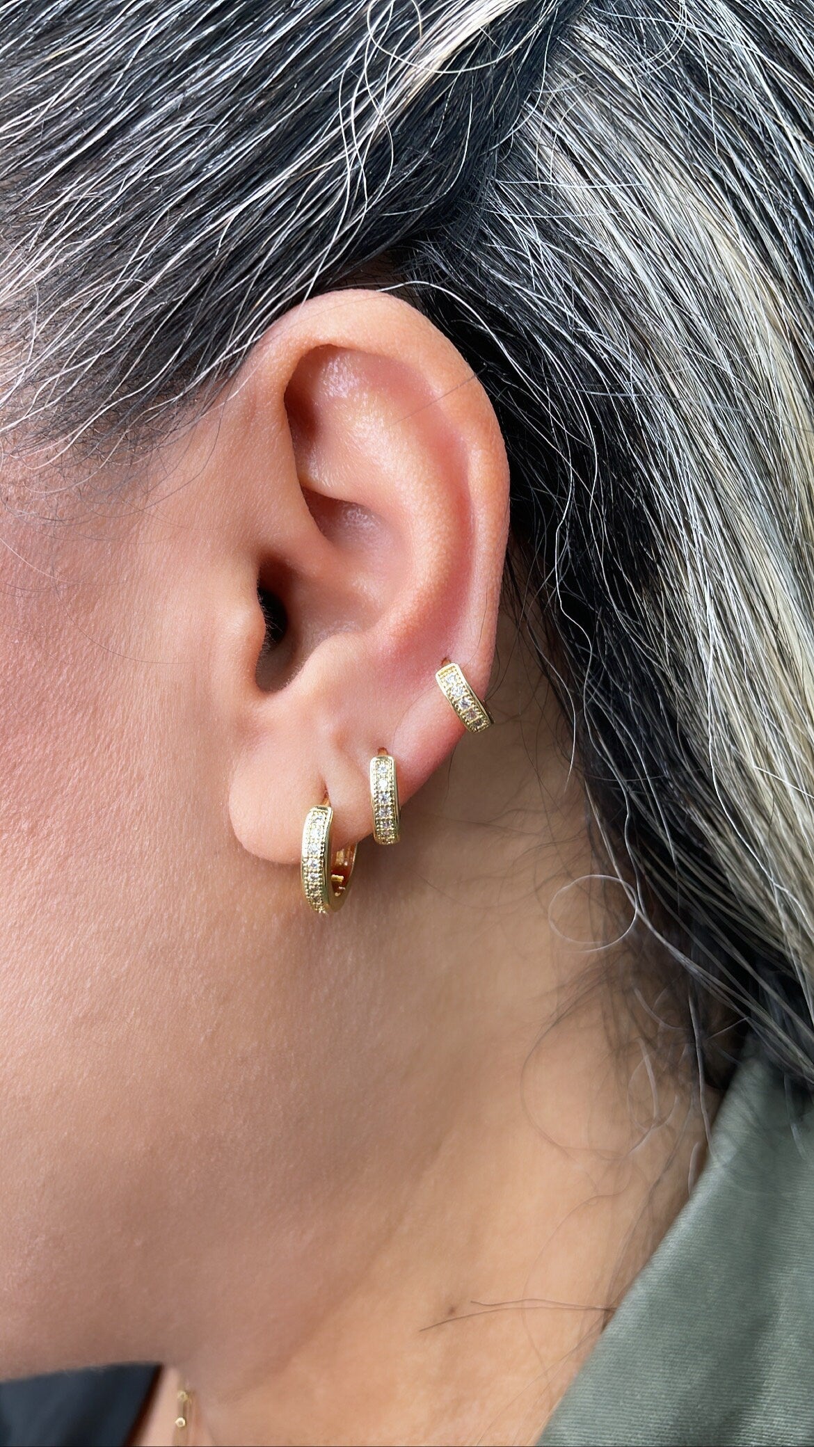 18k Gold Filled Set of 3 Simple Pave Hoop Earrings