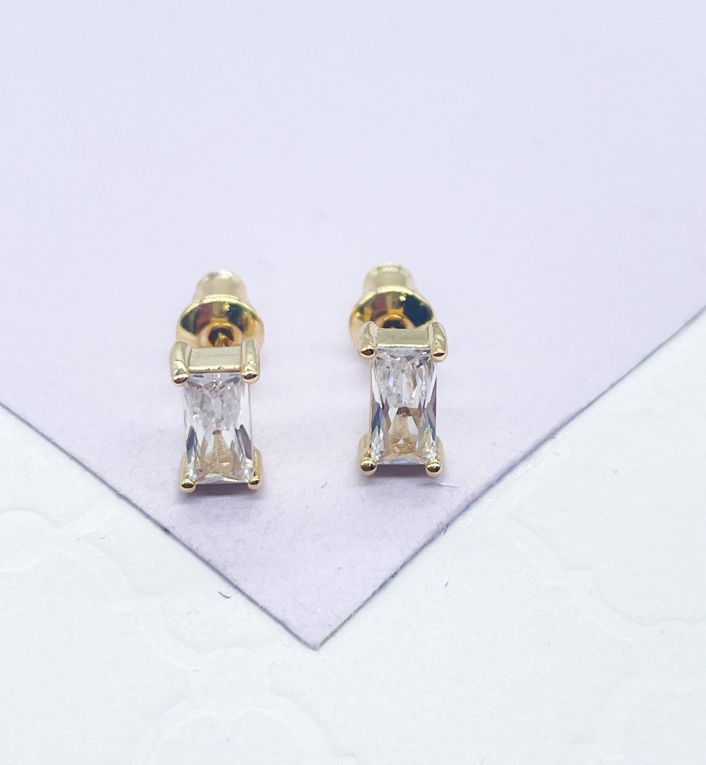 18k GoldFilled Baguette Tiny Emerald Stud