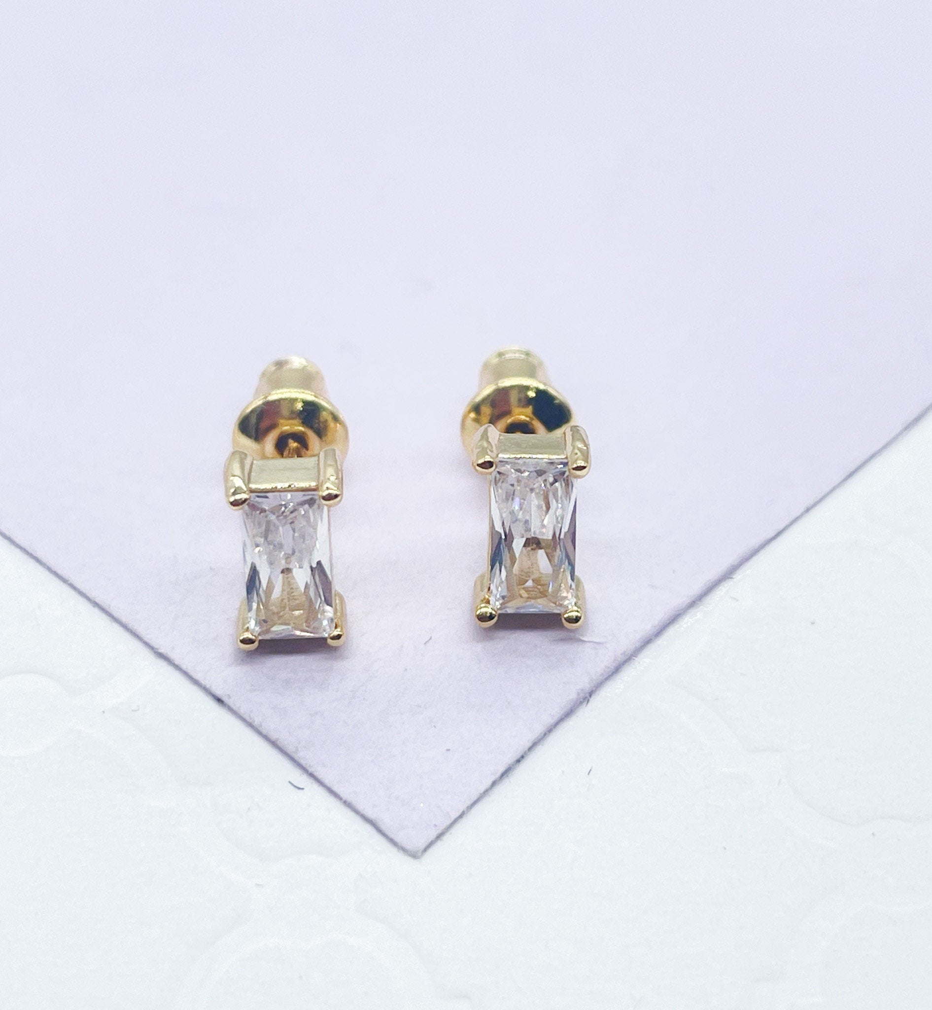 18k GoldFilled Baguette Tiny Emerald Stud