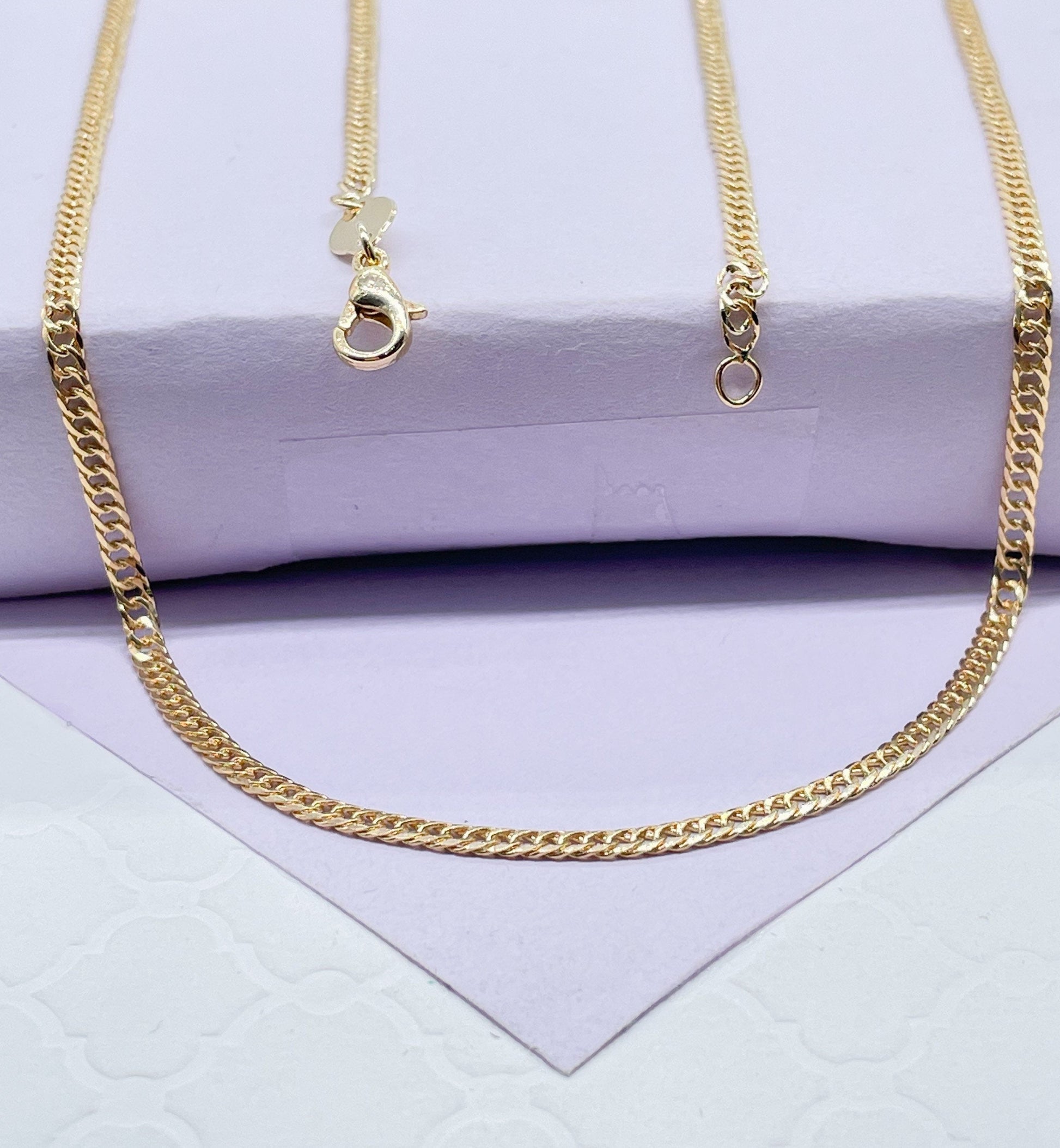 18k Gold Filled Thin Flat Double Cuban Link Chain