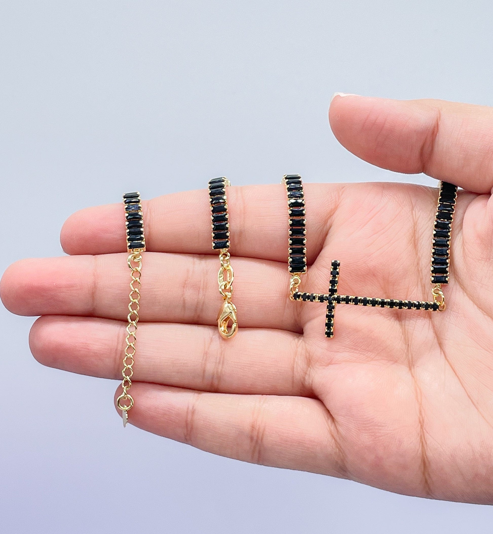 18k Gold Filled Baguette Choker With CZ Pavè Cross In The Center