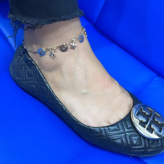 18k Gold Filled Figaro Link Anklet With Star Fish Charms