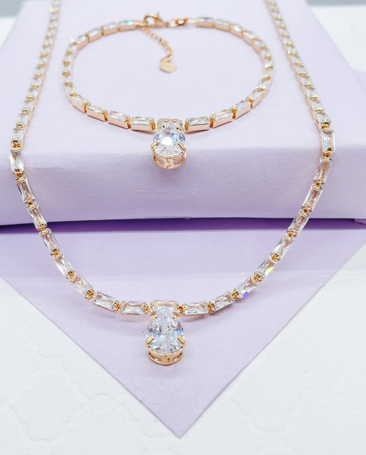 18k GoldFilled Baguette CZ Stone Set With Pear Shaped Stone in Center