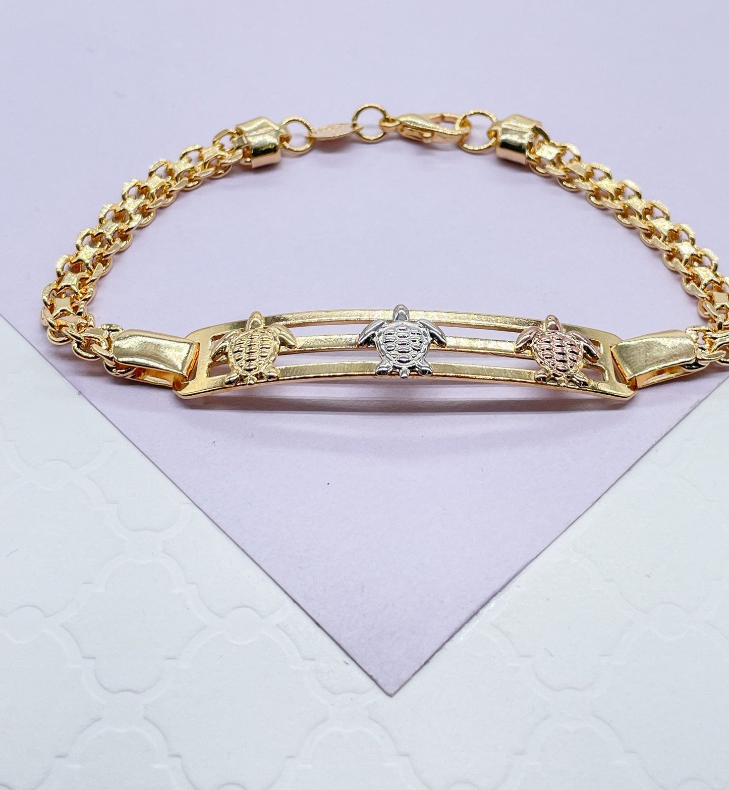 18k Gold Filled ID Bracelet With Tri-Colored Engraved Animals