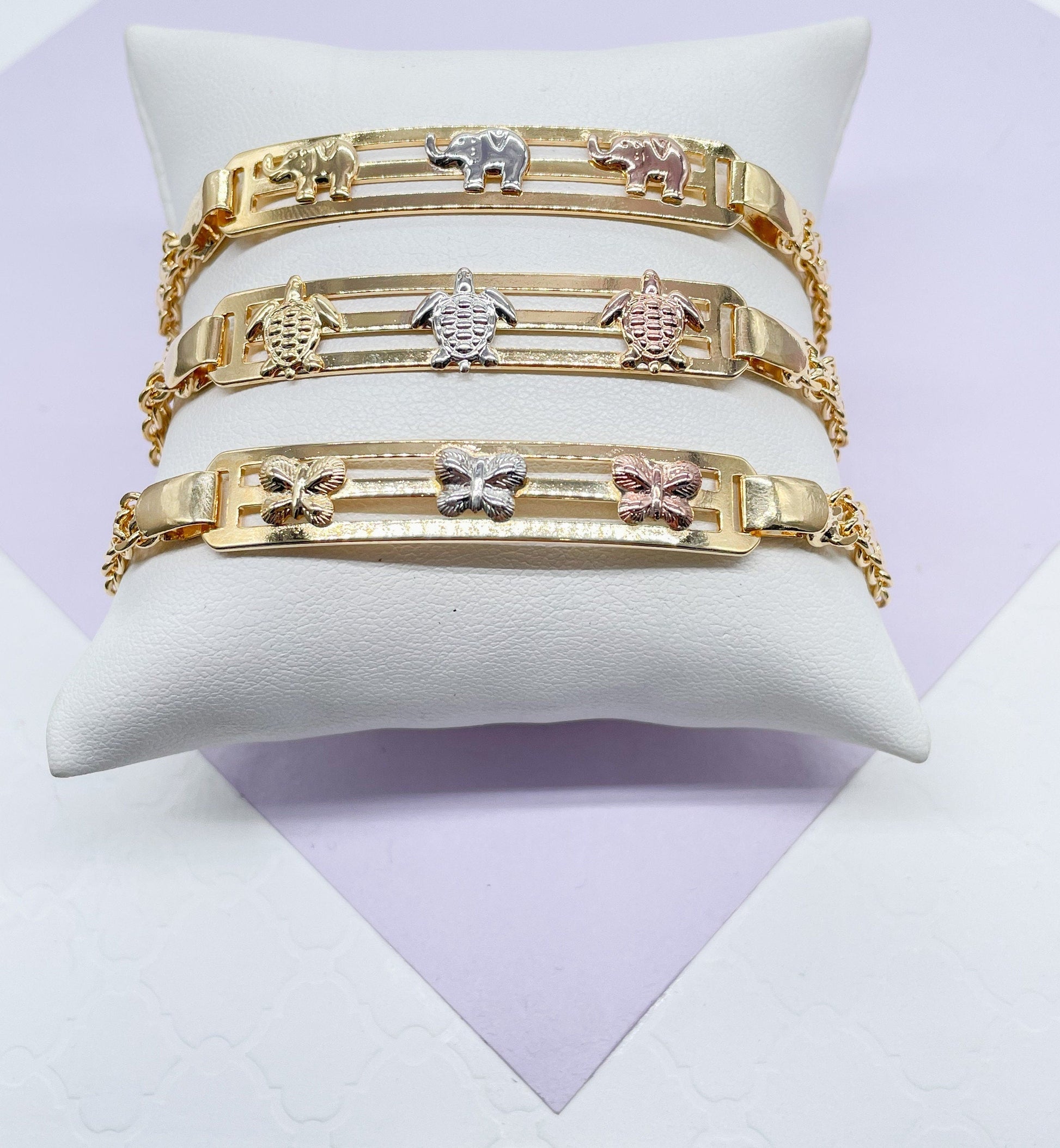 18k Gold Filled ID Bracelet With Tri-Colored Engraved Animals