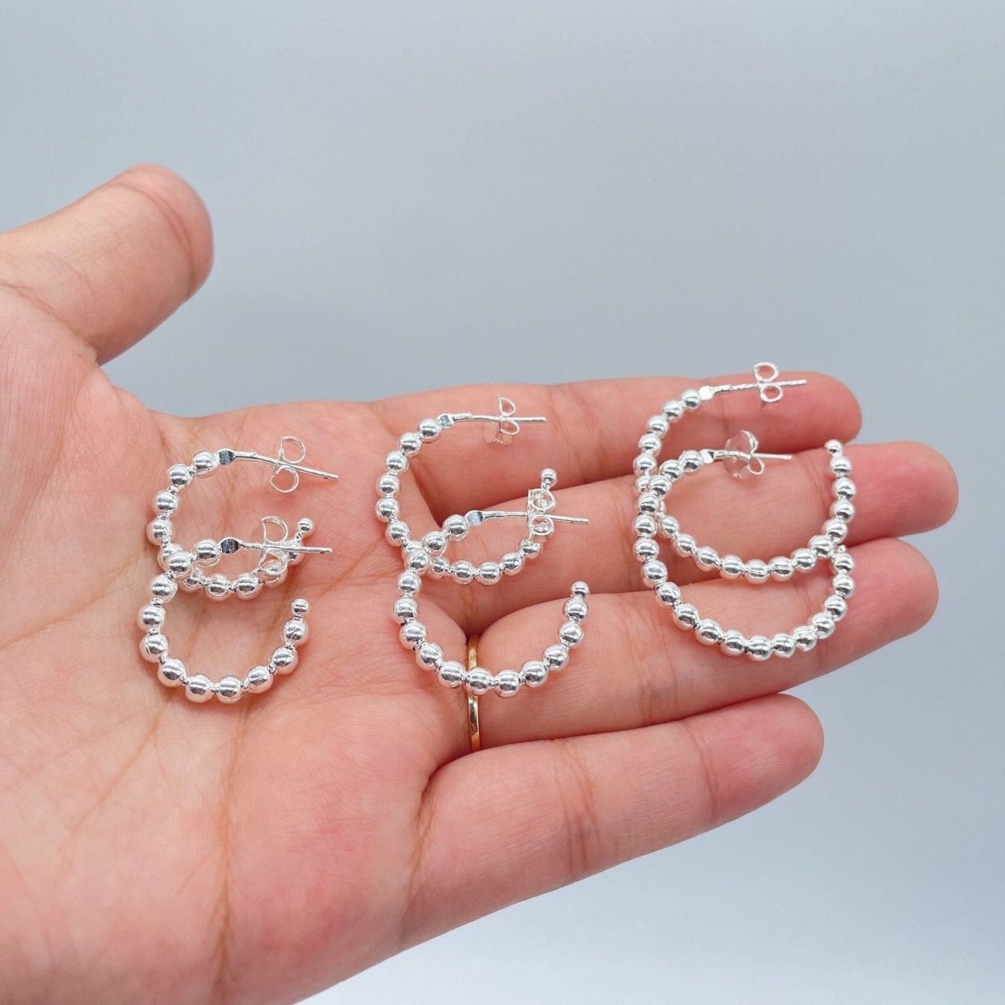 18k Gold Filled 3mm Ball Beaded Hoop Earrings, Everyday Wear Hoops, all sizes